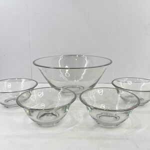 Silver Rim Glass Serving Bowl Set 5pc Clear MCM Style Regency Glam Party